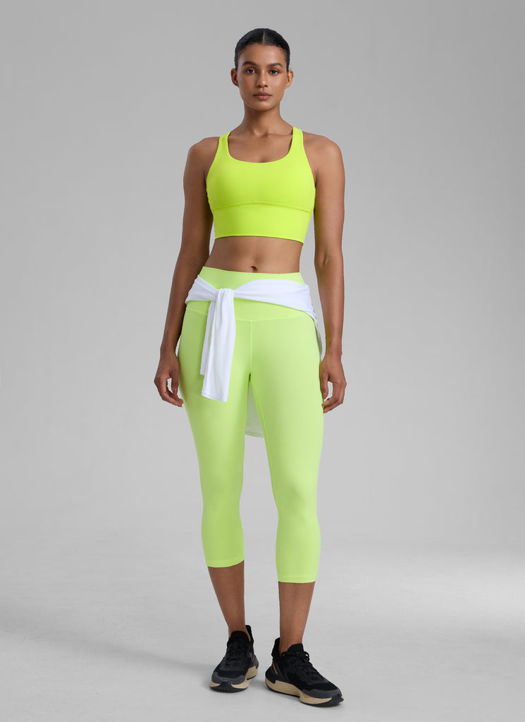 CRZ YOGA Women's Train Medium Support Nakedfeel Longline Bra Strappy Chartreuse