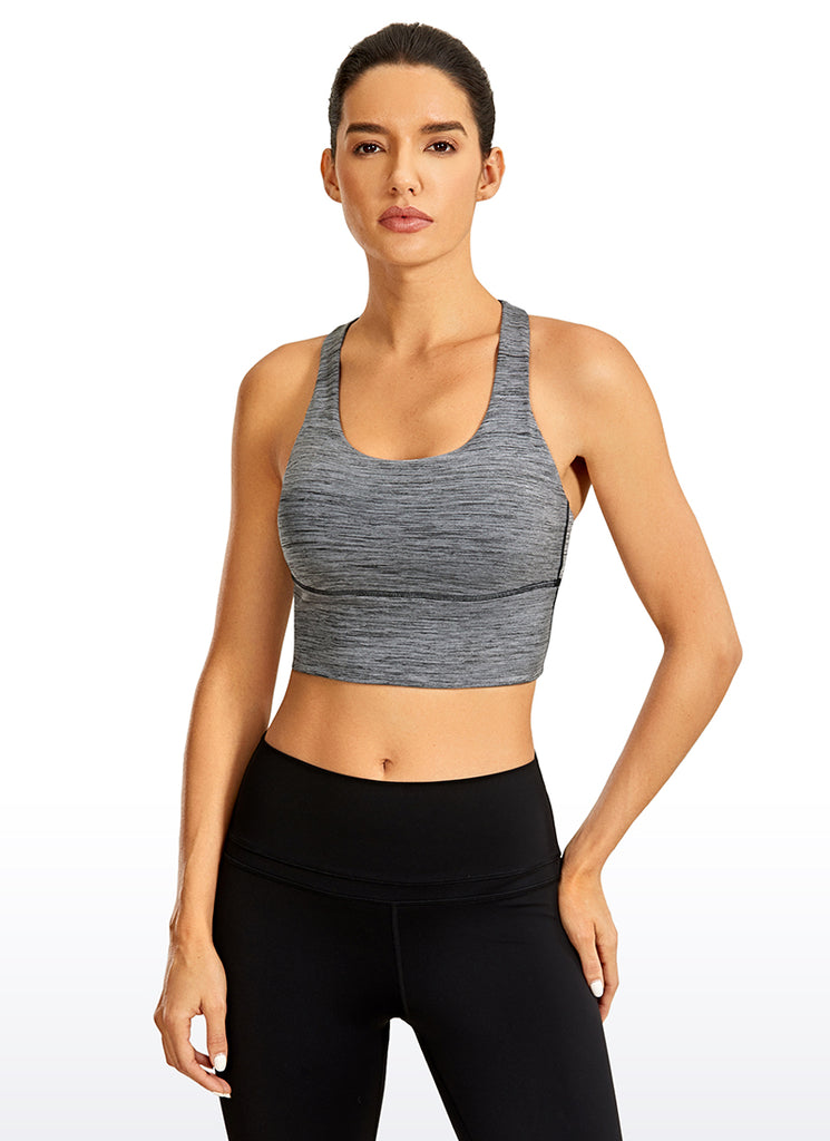 CRZ YOGA Women's Train Medium Support Nakedfeel Longline Bra Strappy Khaki fog