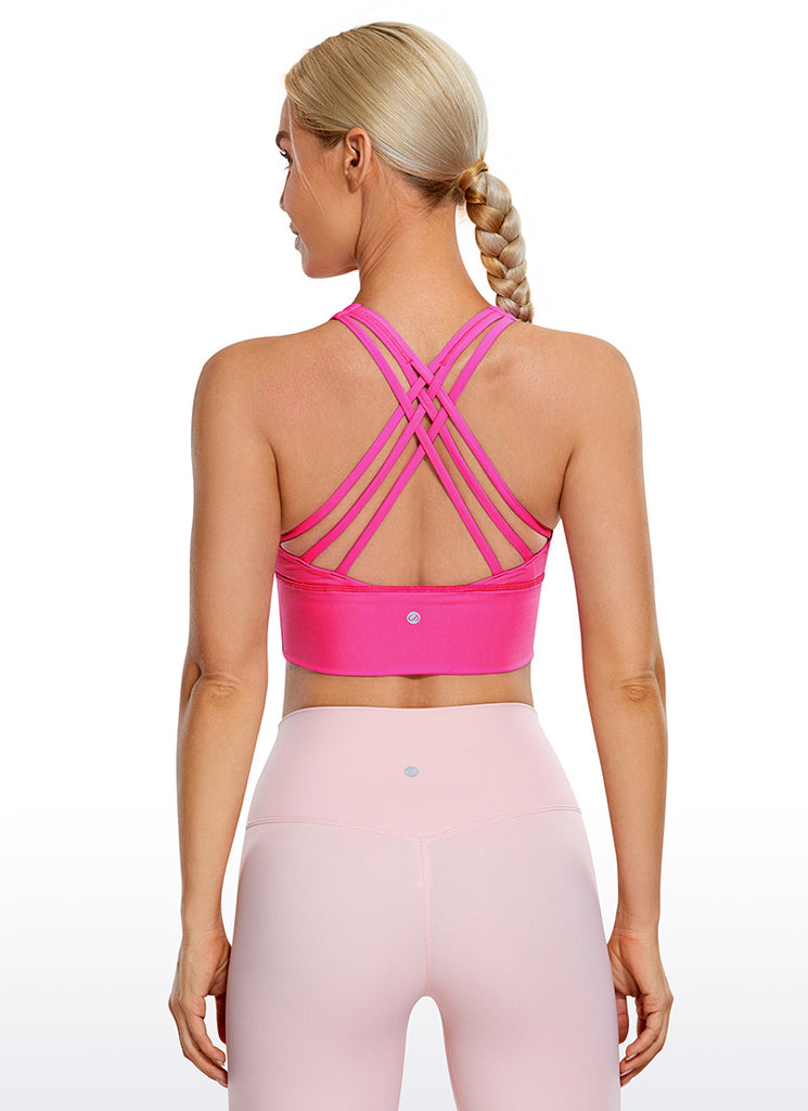 CRZ YOGA Women's Train Medium Support Nakedfeel Longline Bra Strappy Crimson