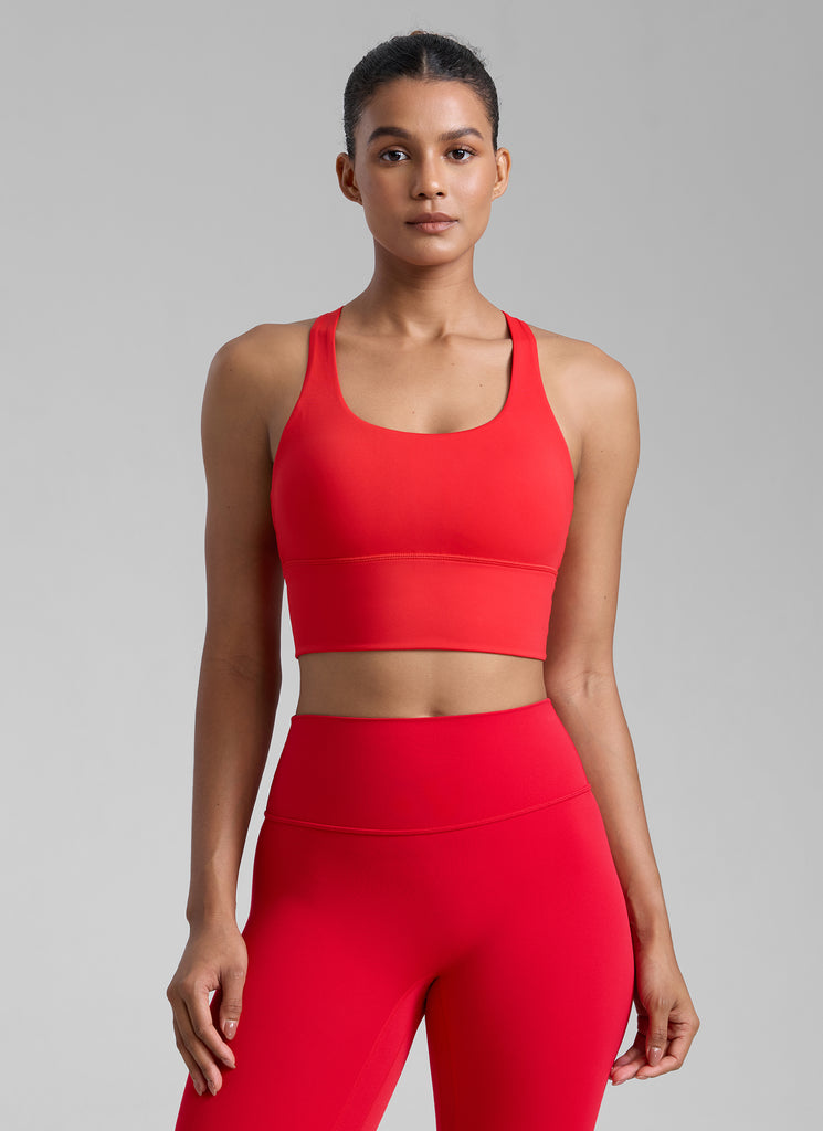 CRZ YOGA Women's Train Medium Support Nakedfeel Longline Bra Strappy Olive Green