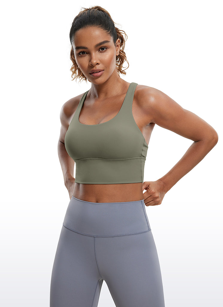 CRZ YOGA Women's Train Medium Support Nakedfeel Longline Bra Strappy Deep Red