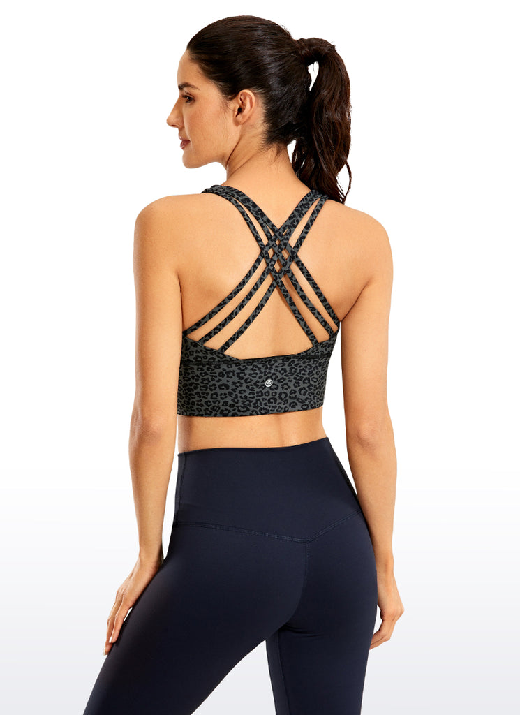 CRZ YOGA Women's Train Medium Support Nakedfeel Longline Bra Strappy Charcoal Heather