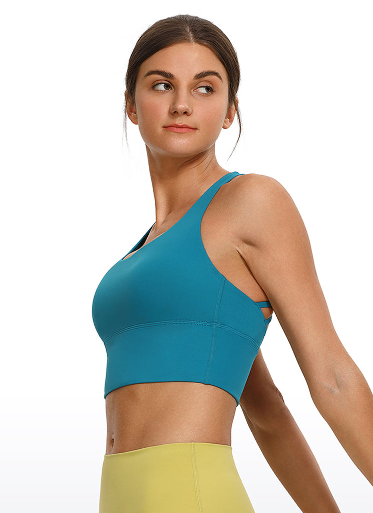 CRZ YOGA Women's Train Medium Support Nakedfeel Longline Bra Strappy Leopard Printed 1