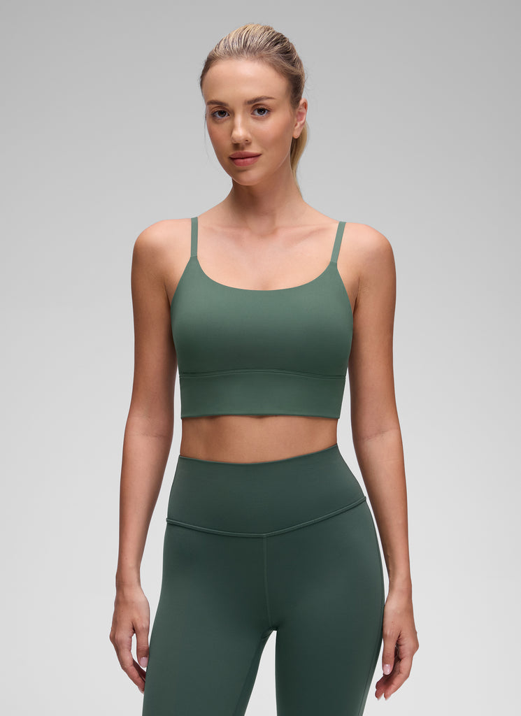 CRZ YOGA Women's Yoga Light Support Longline Bra Adjustable Straps Dark Forest Green