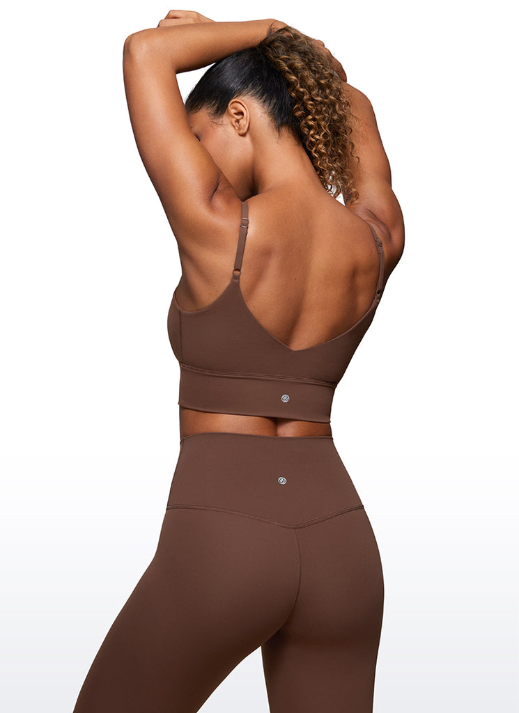 CRZ YOGA Women's Yoga Light Support Longline Bra Adjustable Straps Coffee Brown
