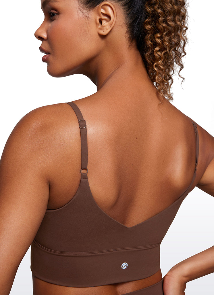 CRZ YOGA Women's Yoga Light Support Longline Bra Adjustable Straps Coffee Brown