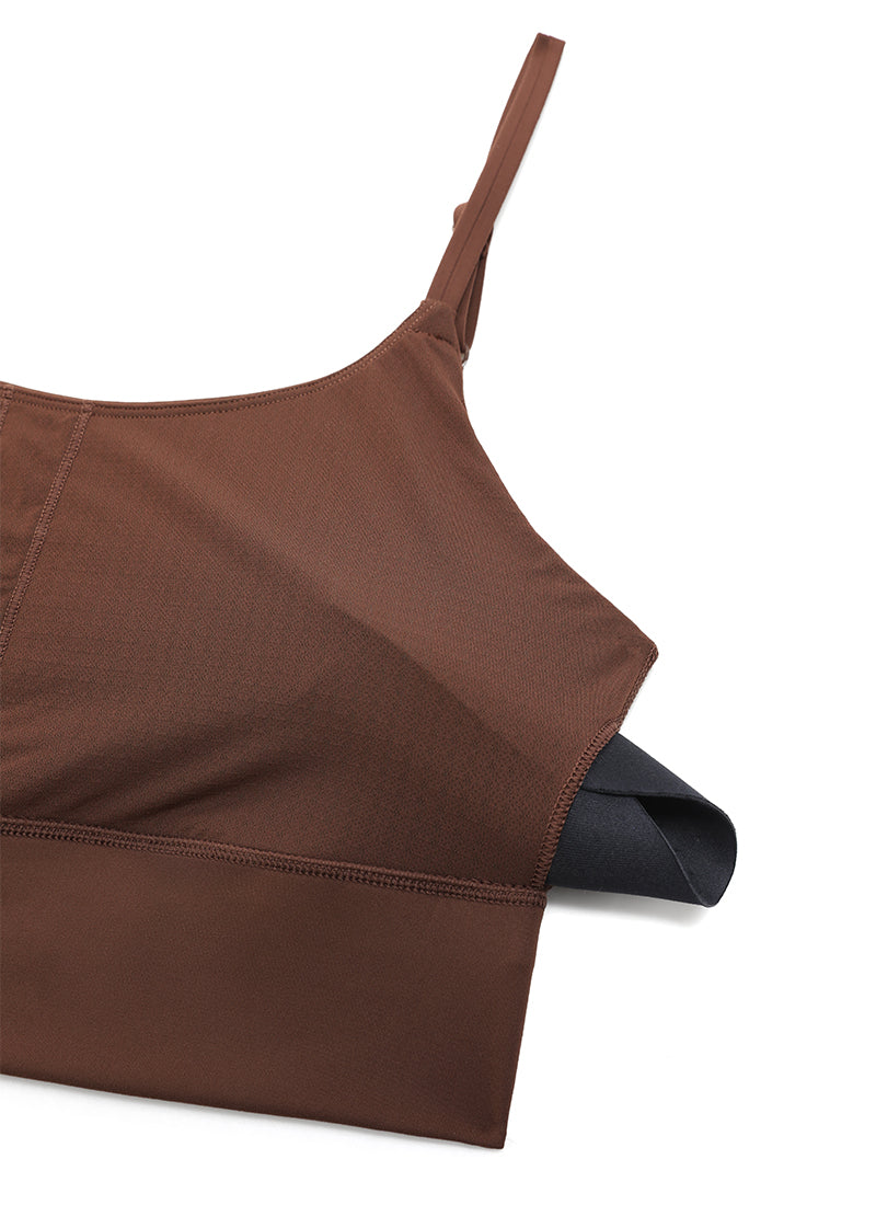 CRZ YOGA Women's Yoga Light Support Longline Bra Adjustable Straps Coffee Brown