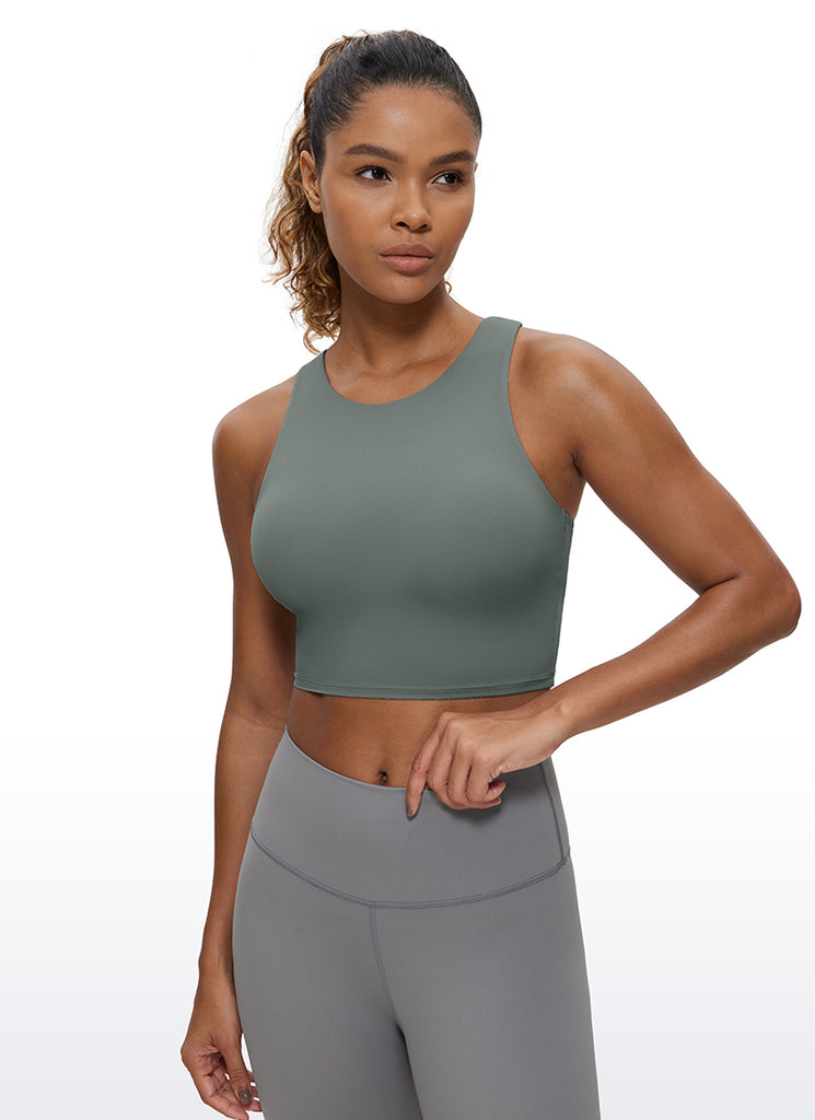 CRZ YOGA  Women's Yoga Low Support Butterluxe Tank High Neck Racerback Black Tie Dye Flowers