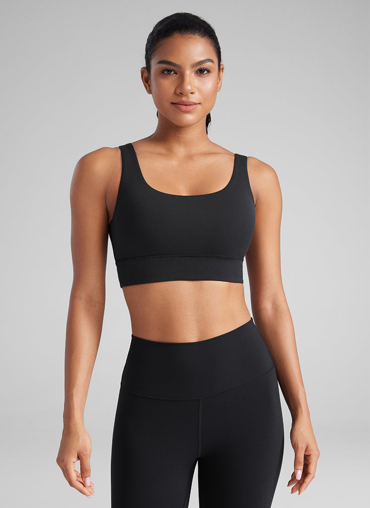 CRZ YOGA Women's Yoga Low Support Butterluxe Sport Bra U Back Longline Black