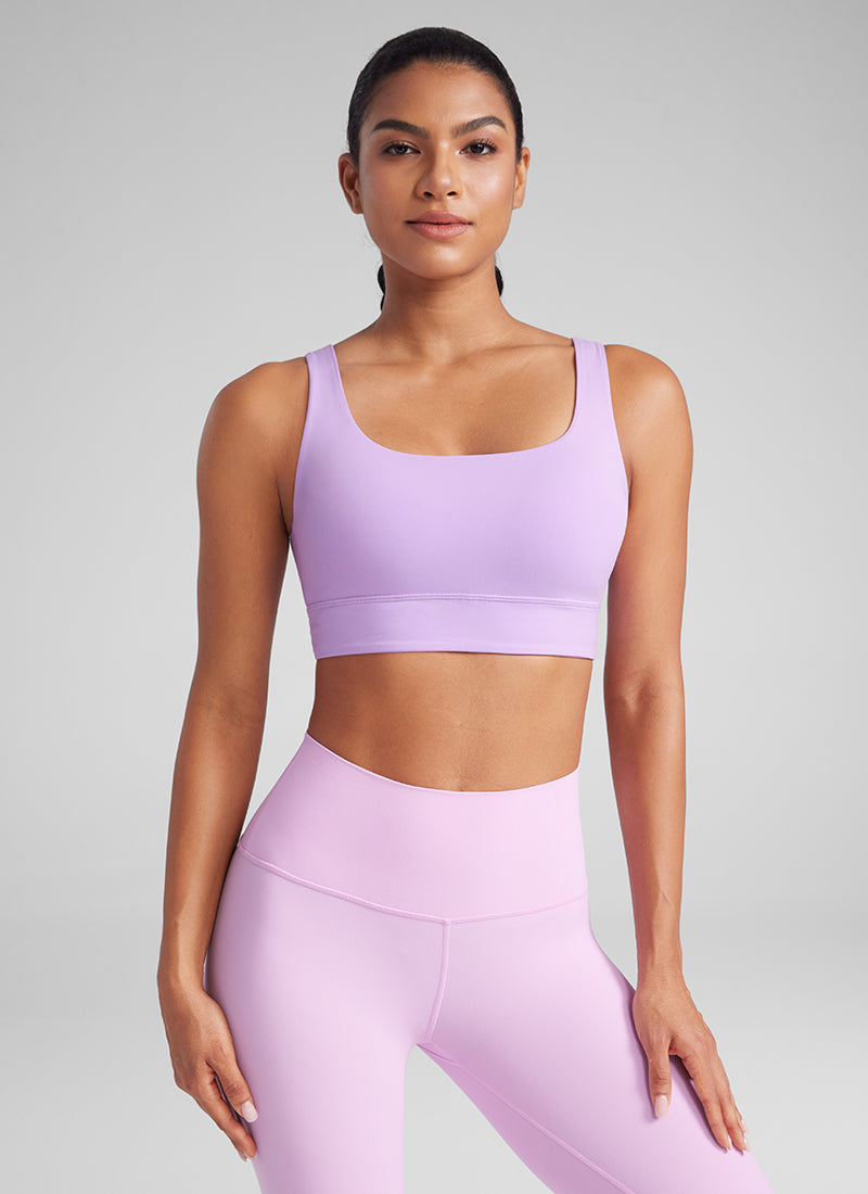 CRZ YOGA Women's Yoga Low Support Butterluxe Sport Bra U Back Longline Elfin Purple @model_info:Amanda