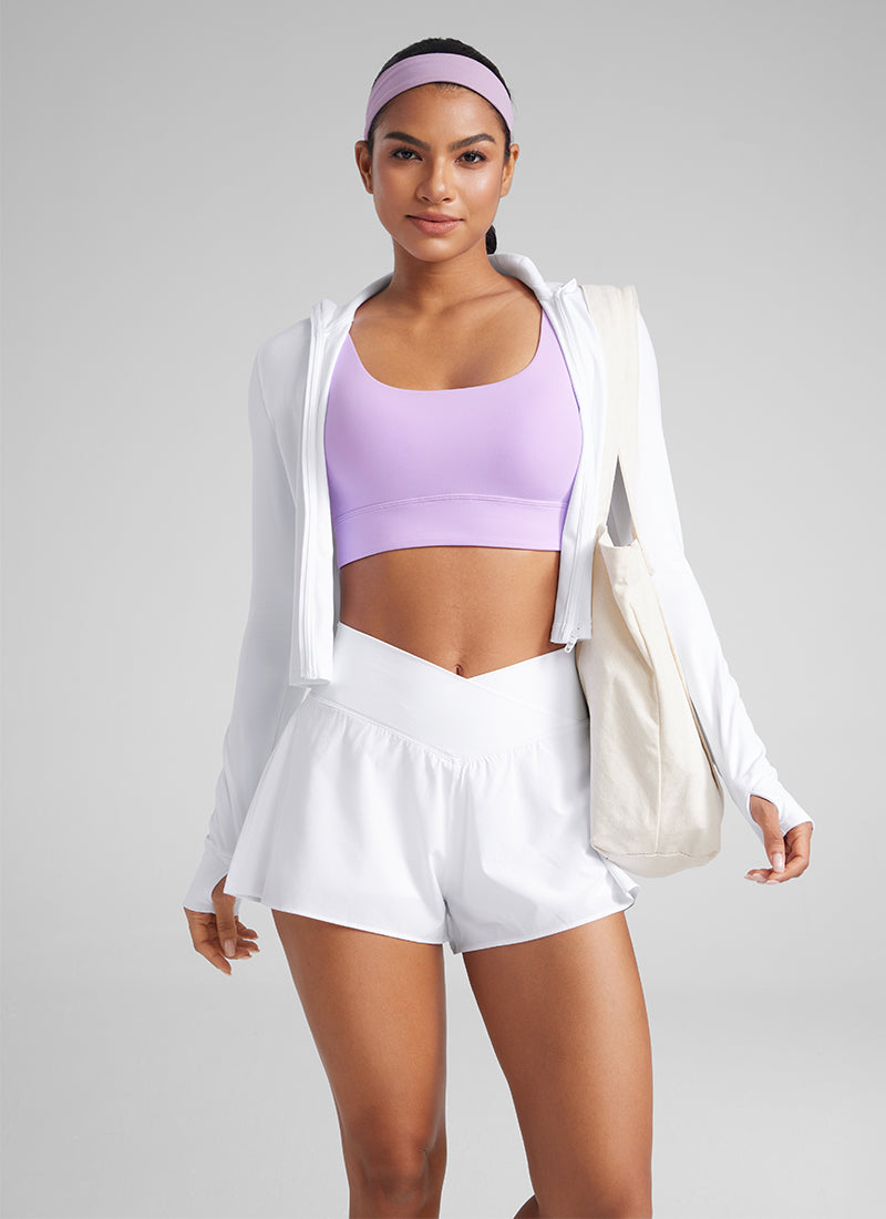 CRZ YOGA Women's Yoga Low Support Butterluxe Sport Bra U Back Longline Elfin Purple @model_info:Amanda