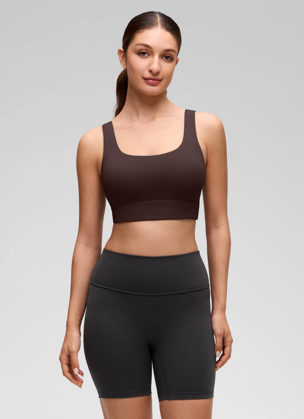 CRZ YOGA Women's Yoga Low Support Butterluxe Sport Bra U Back Longline Hot Fudge Brown