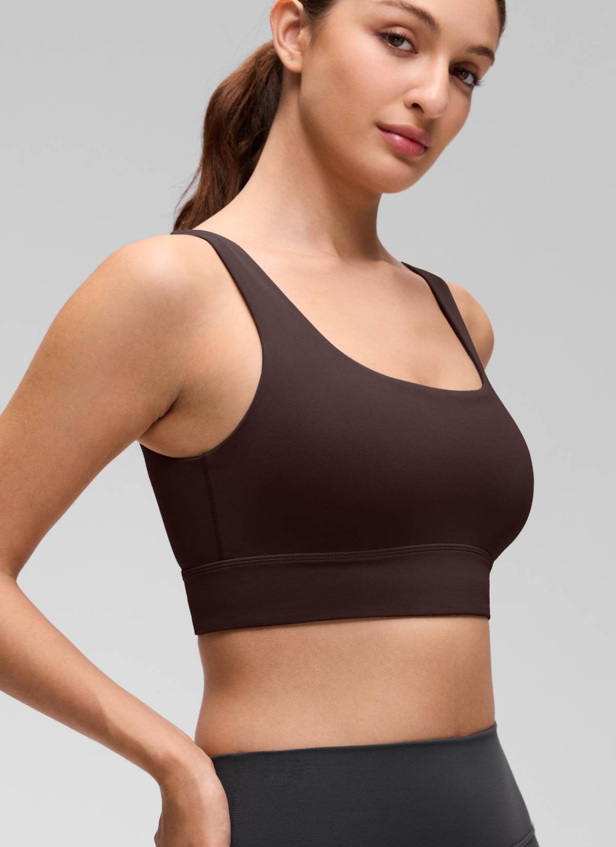 CRZ YOGA Women's Yoga Low Support Butterluxe Sport Bra U Back Longline Hot Fudge Brown