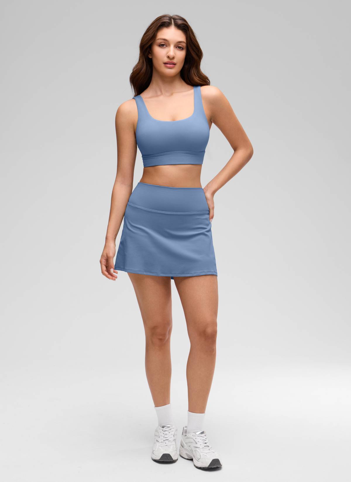 CRZ YOGA Women's Yoga Low Support Butterluxe Sport Bra U Back Longline Oasis Blue @model_info:Inga