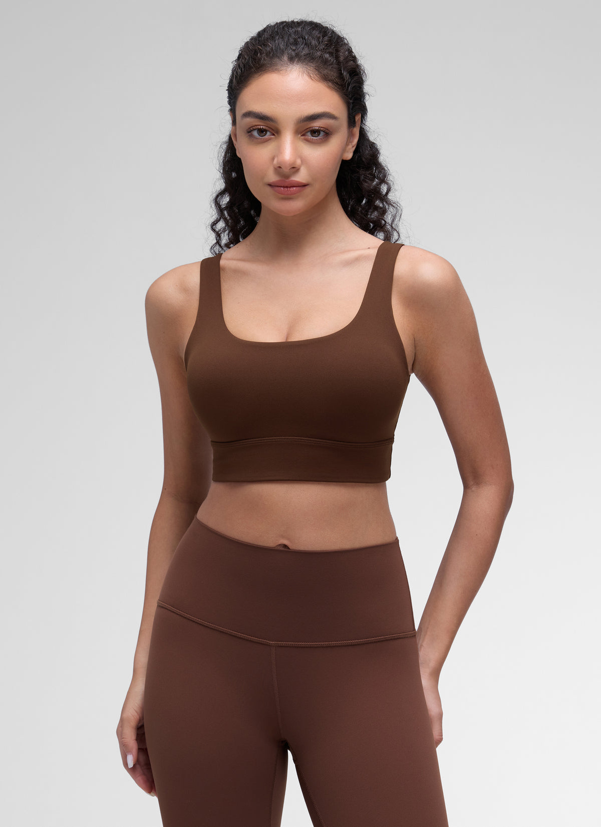 CRZ YOGA Women's Yoga Low Support Butterluxe Sport Bra U Back Longline Lava Brown @model_info:Anano
