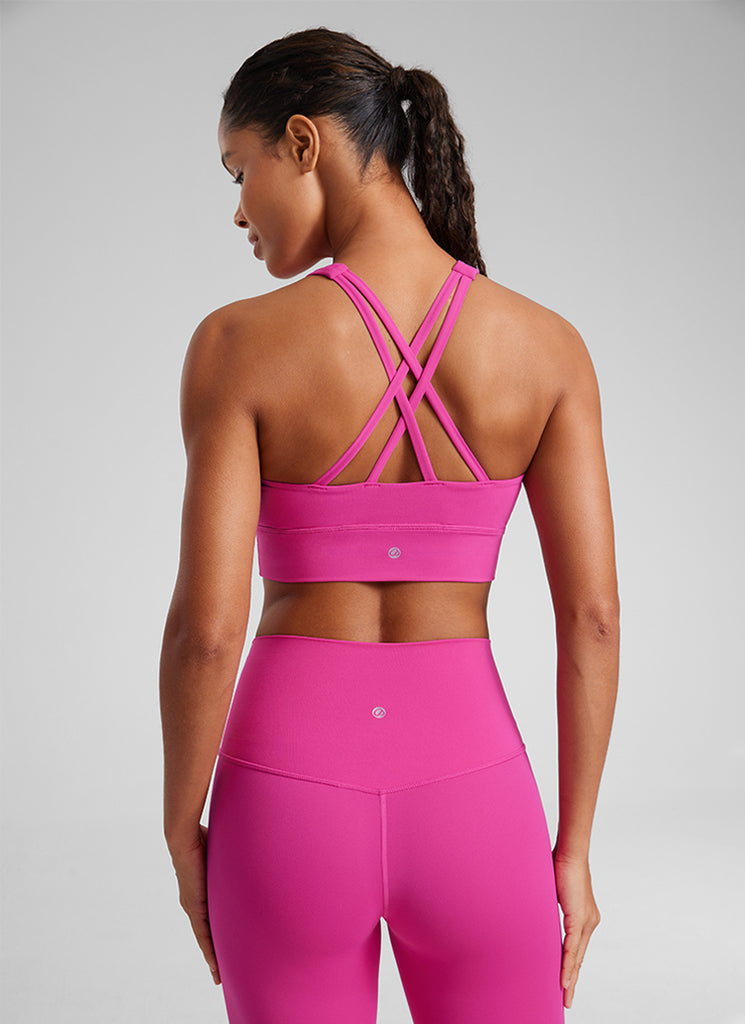 CRZ YOGA Women's Training Medium Support Butterluxe Bra Strappy back Hibiscus Purple