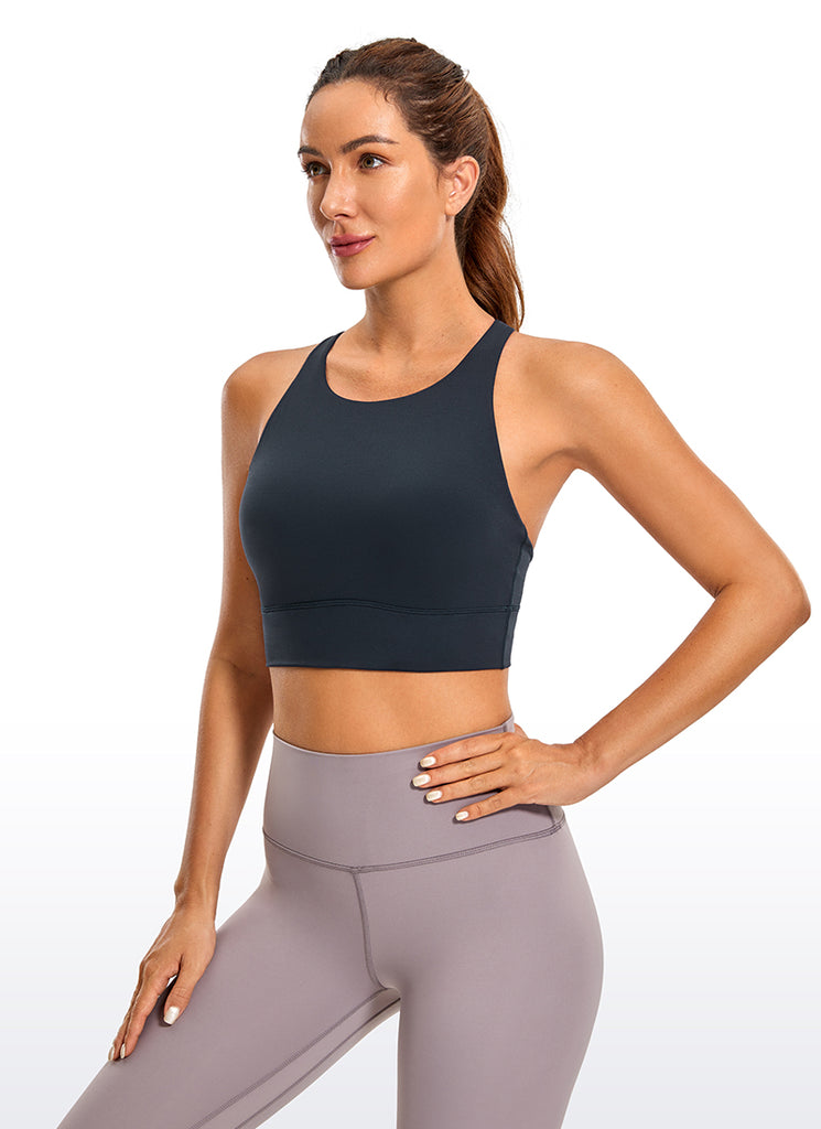 CRZ YOGA Women's Training Medium Support Butterluxe Bra Strappy back Grey Sage