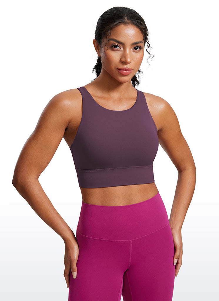 CRZ YOGA Women's Training Medium Support Butterluxe Bra Strappy back Grape Thistle Purple