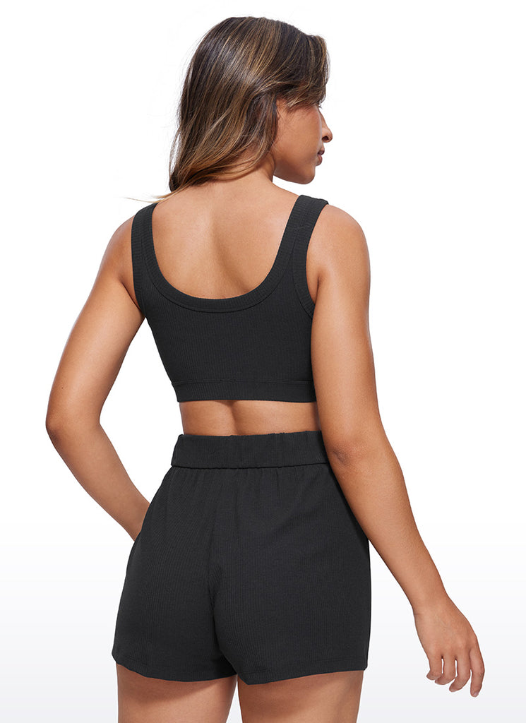 CRZ YOGA Women U Back Wireless Medium Impact Ribbed Sports Bras Black