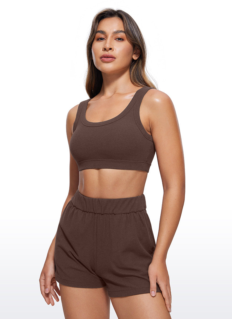 CRZ YOGA Women U Back Wireless Medium Impact Ribbed Sports Bras Taupe