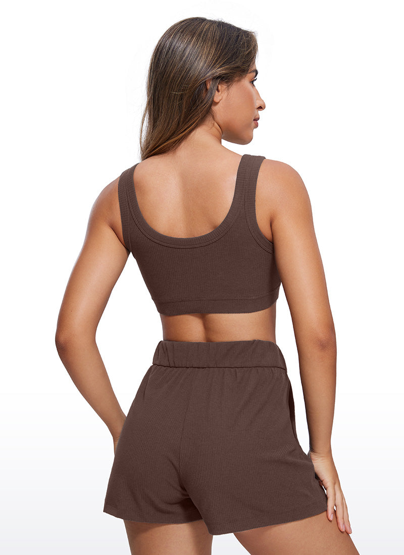 CRZ YOGA Women U Back Wireless Medium Impact Ribbed Sports Bras Taupe