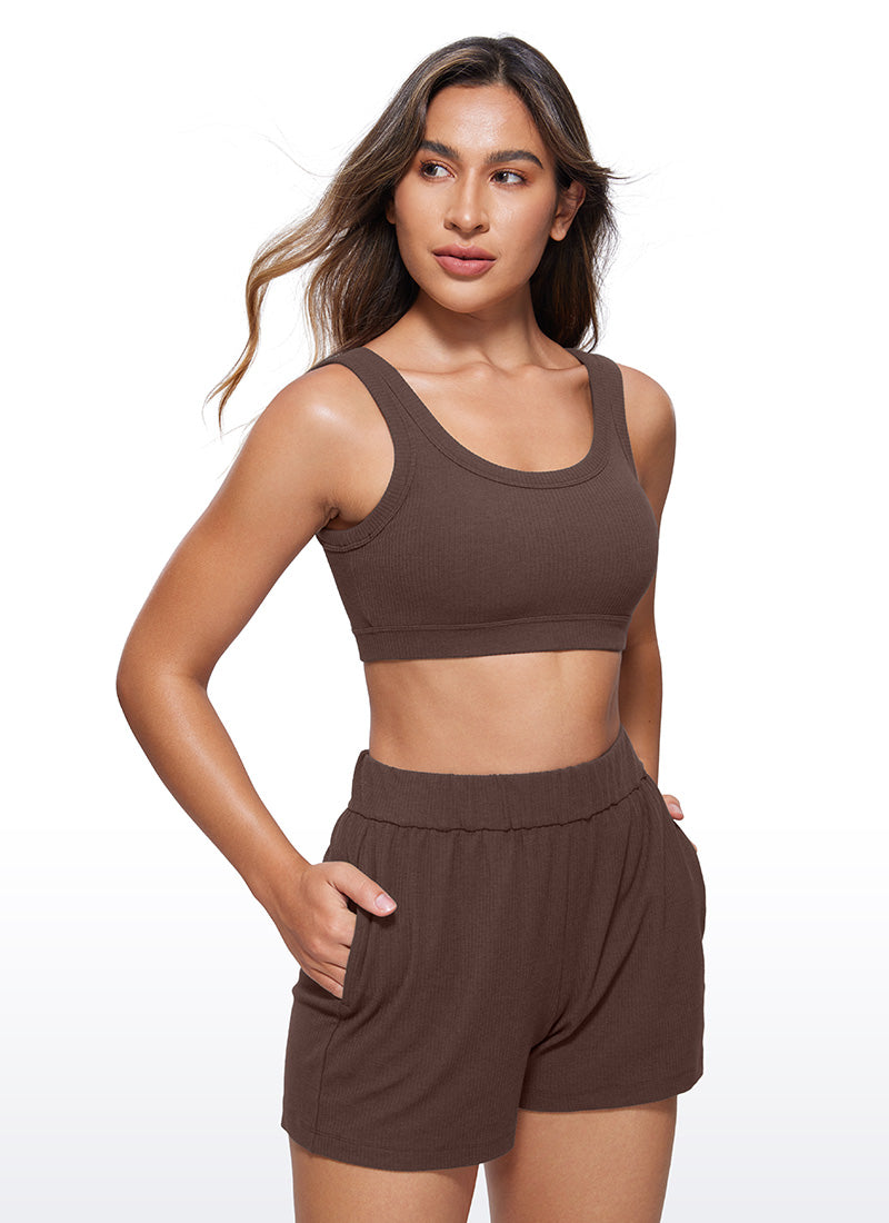 CRZ YOGA Women U Back Wireless Medium Impact Ribbed Sports Bras Taupe