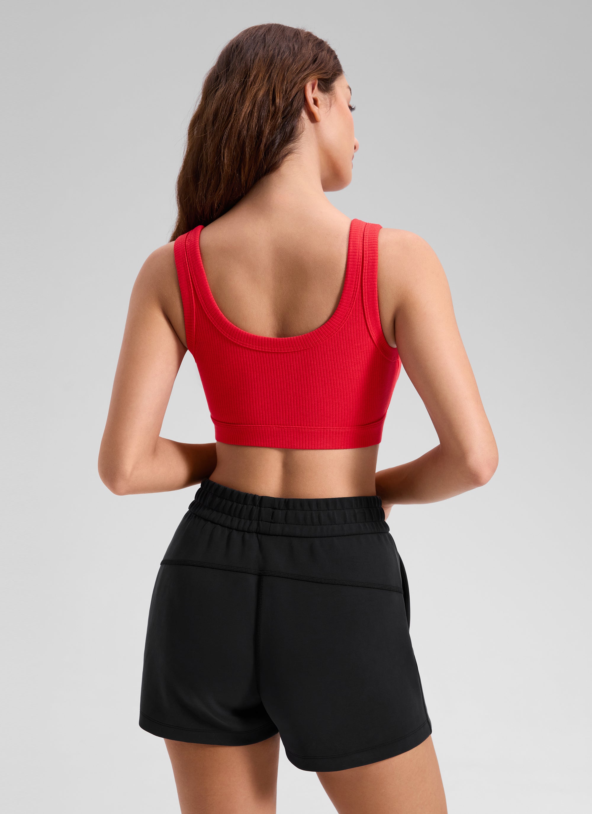 CRZ YOGA Women U Back Wireless Medium Impact Ribbed Sports Bras Deep Red