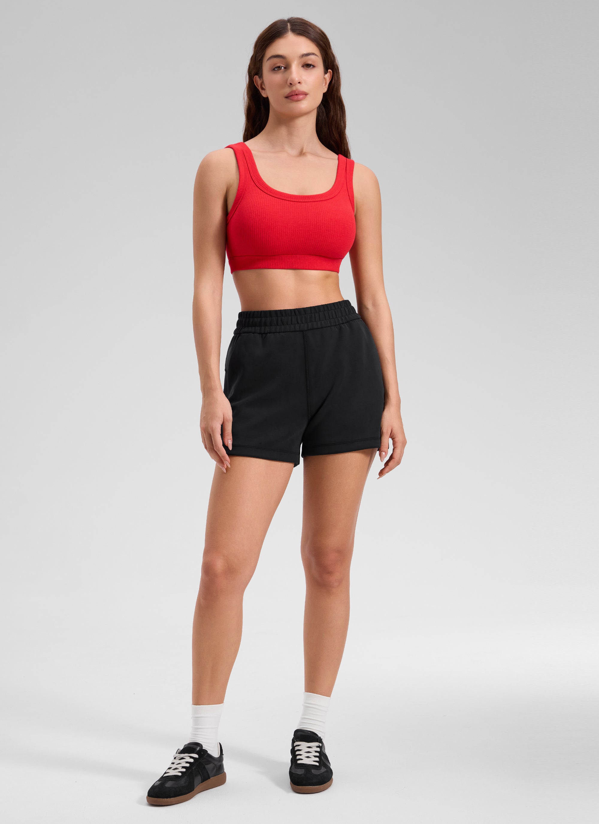 CRZ YOGA Women U Back Wireless Medium Impact Ribbed Sports Bras Deep Red