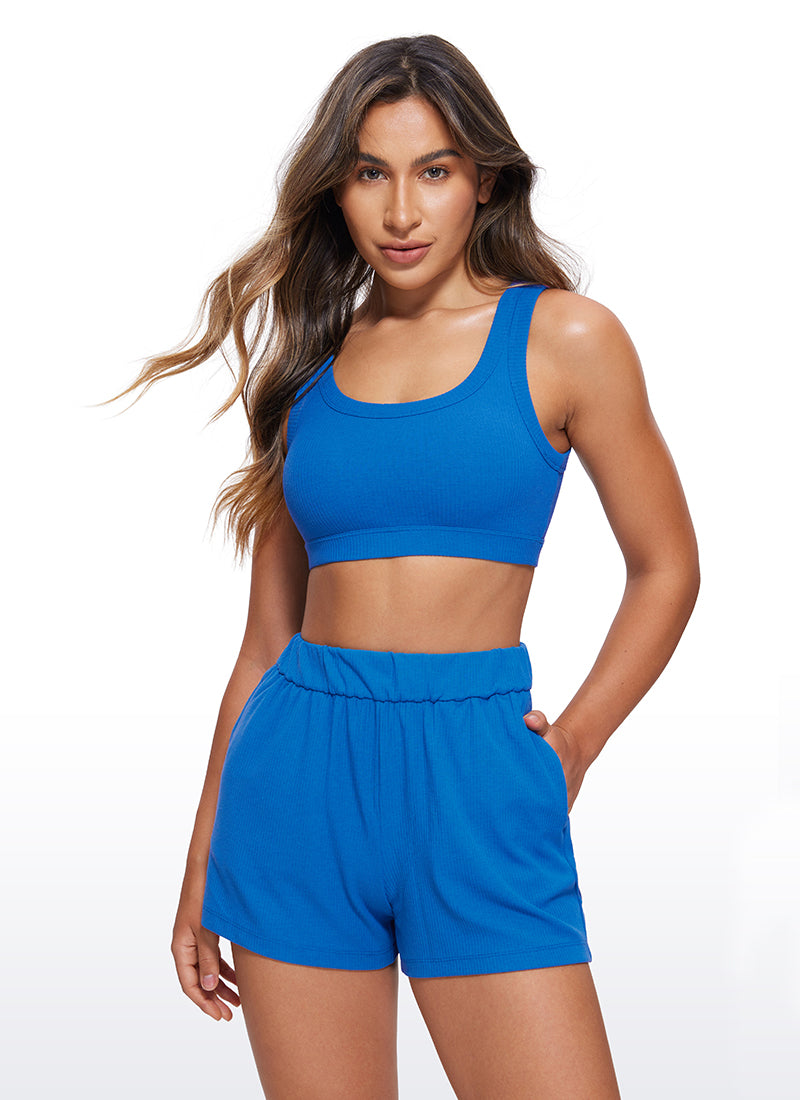 CRZ YOGA Women U Back Wireless Medium Impact Ribbed Sports Bras Sparkle Blue