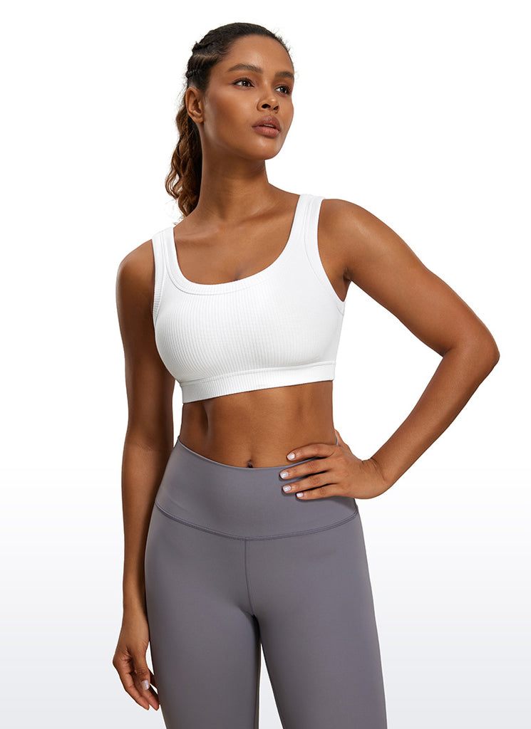 CRZ YOGA Women U Back Wireless Medium Impact Ribbed Sports Bras White