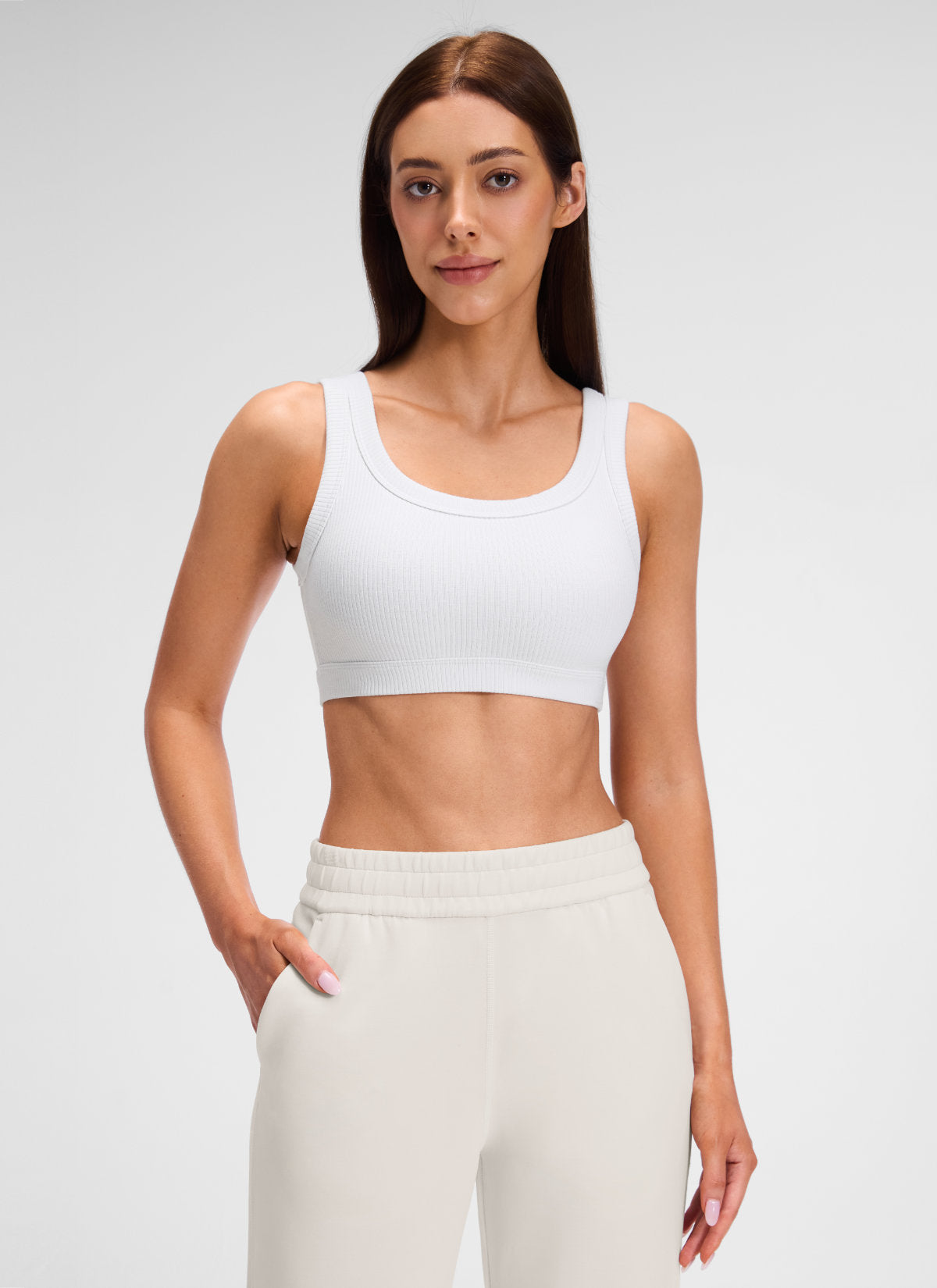 CRZ YOGA Women U Back Wireless Medium Impact Ribbed Sports Bras White