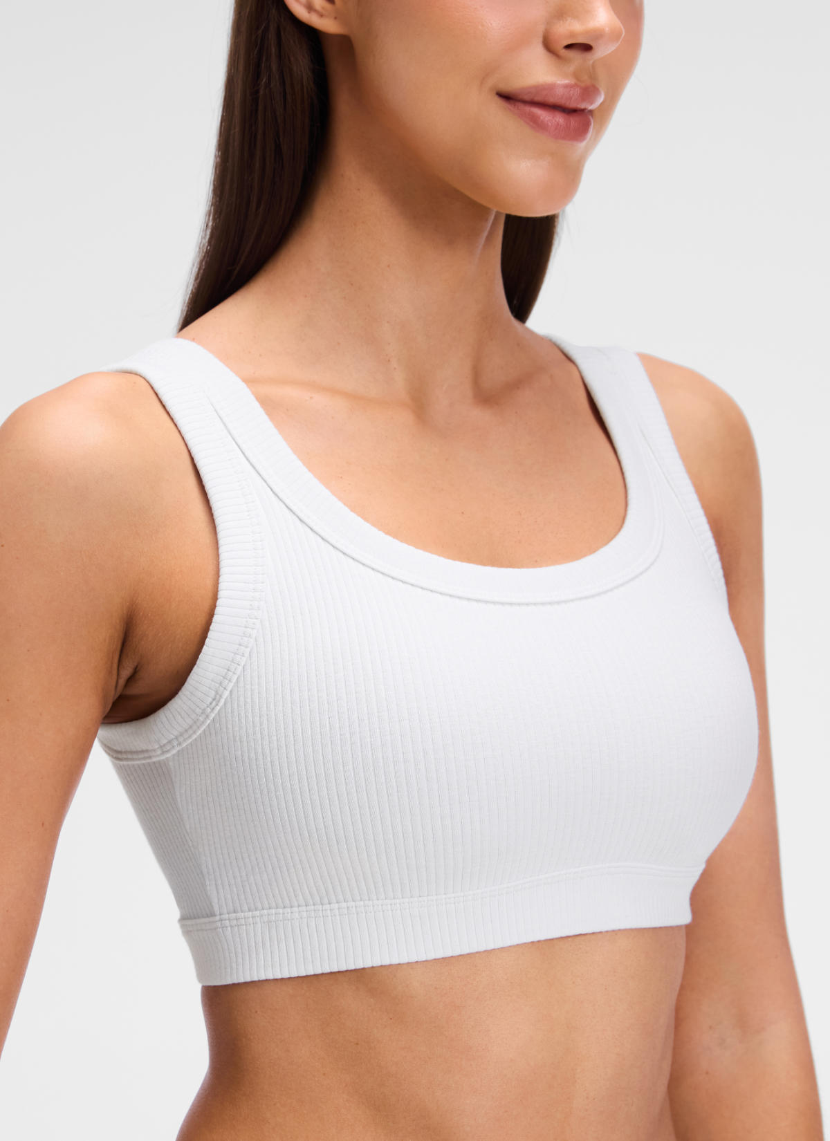CRZ YOGA Women U Back Wireless Medium Impact Ribbed Sports Bras White
