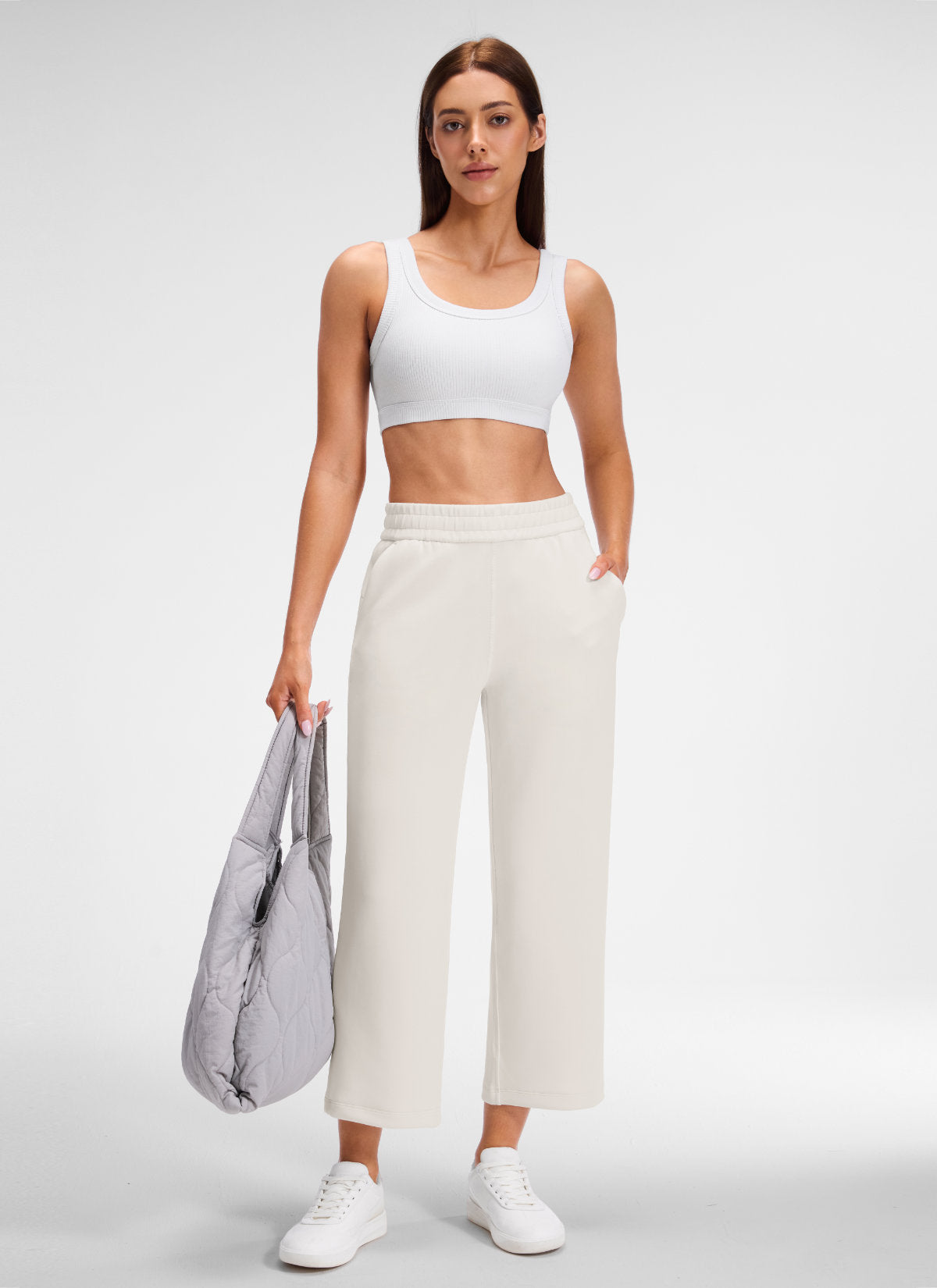 CRZ YOGA Women U Back Wireless Medium Impact Ribbed Sports Bras White