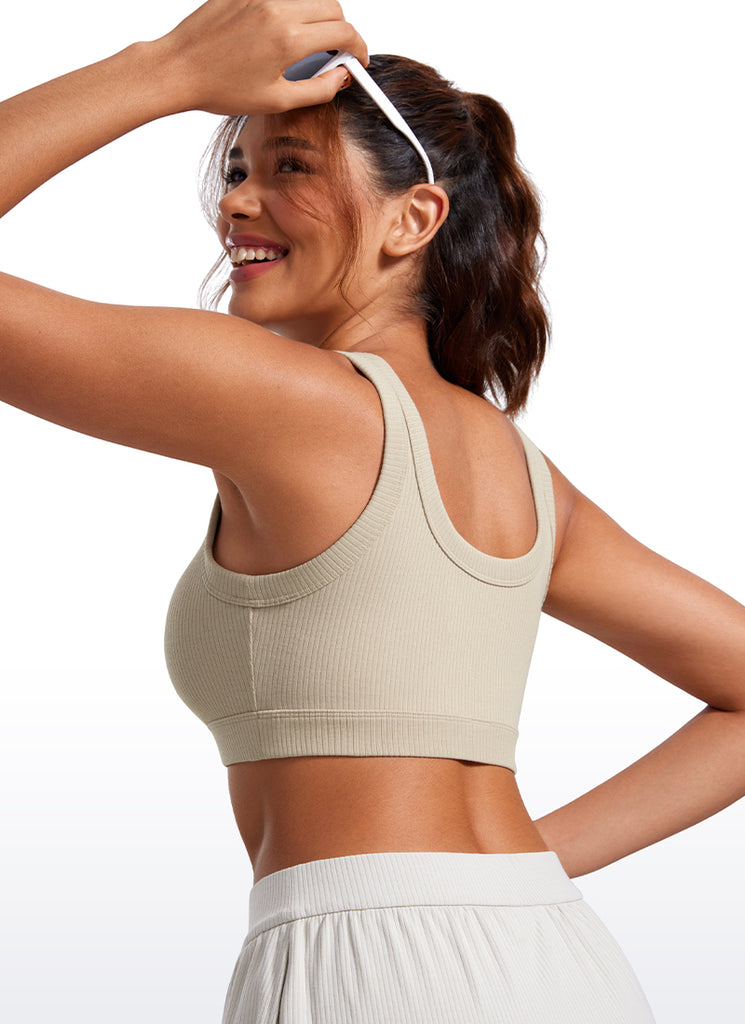 CRZ YOGA Women U Back Wireless Medium Impact Ribbed Sports Bras Mojave Tan