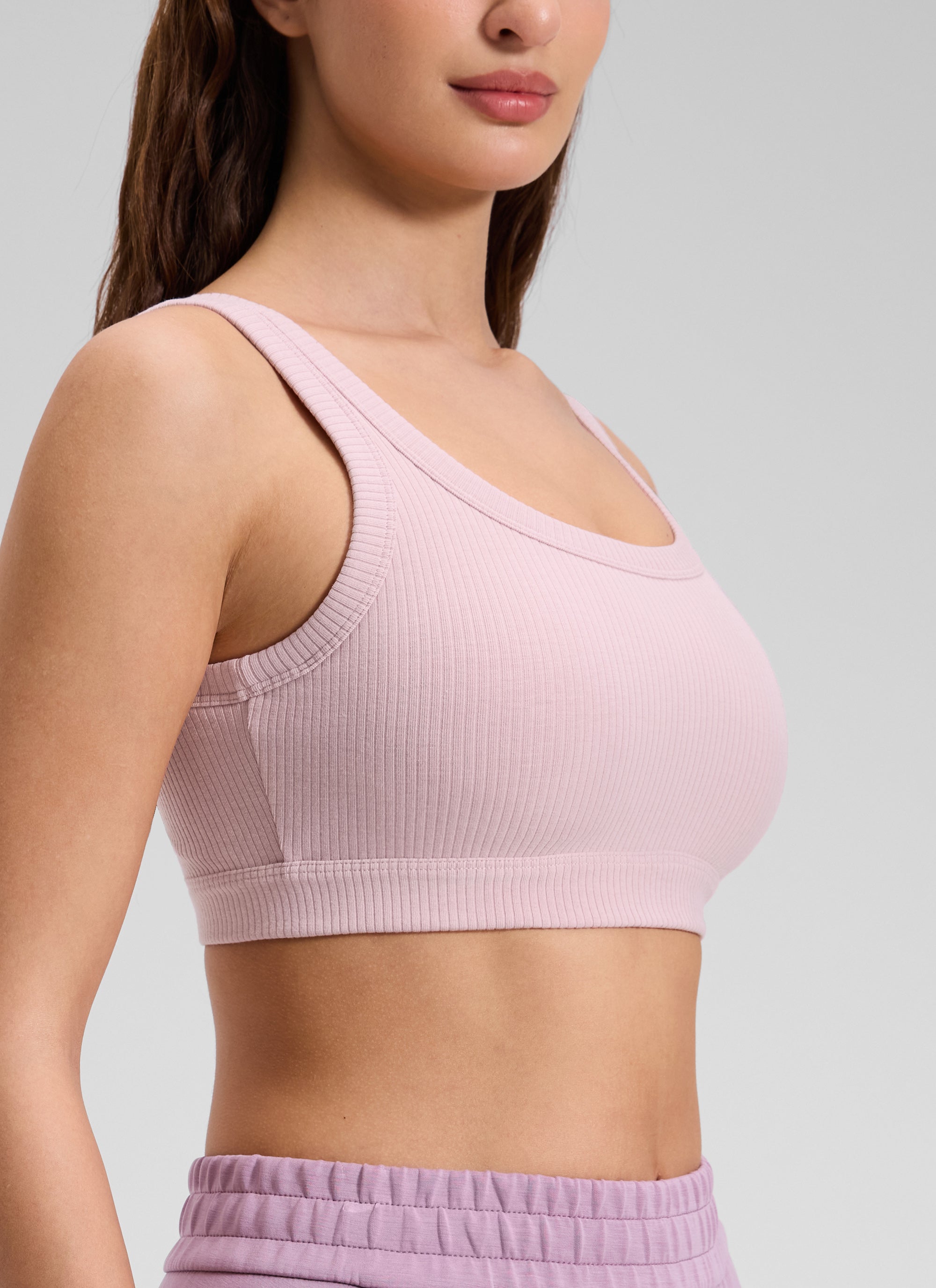 CRZ YOGA Women U Back Wireless Medium Impact Ribbed Sports Bras Pink Haze