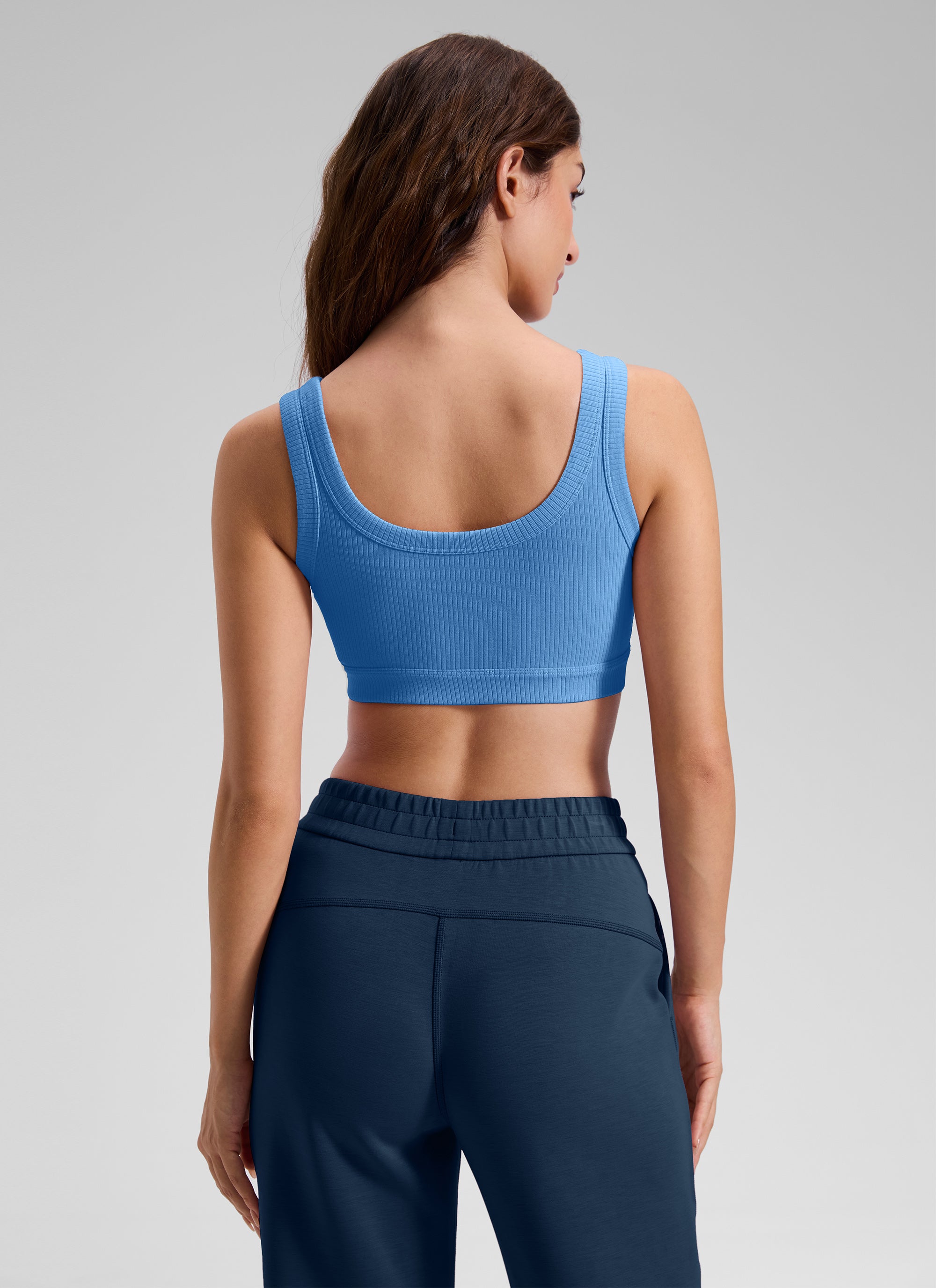 CRZ YOGA Women U Back Wireless Medium Impact Ribbed Sports Bras Party Blue