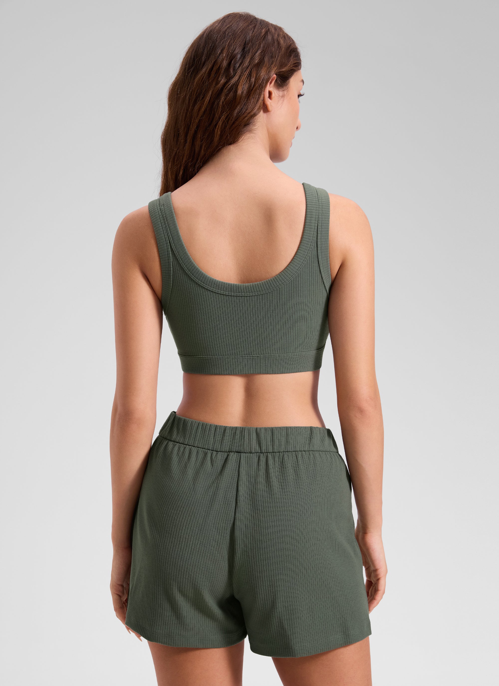 CRZ YOGA Women U Back Wireless Medium Impact Ribbed Sports Bras Grey Sage