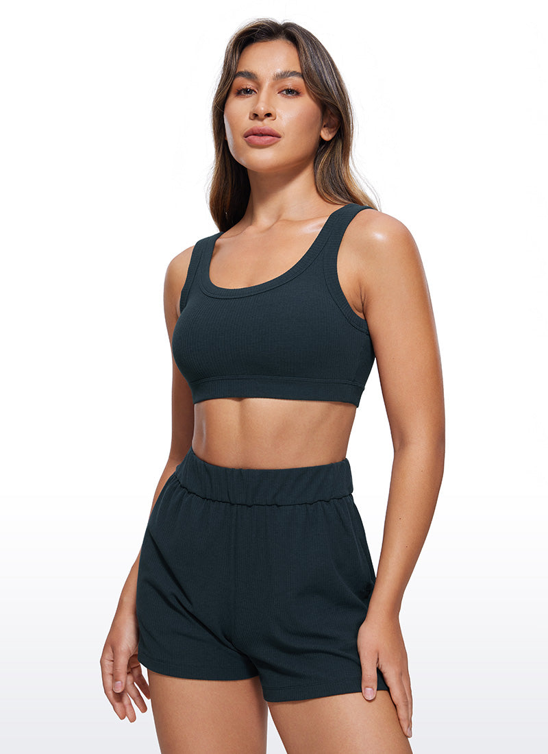 CRZ YOGA Women U Back Wireless Medium Impact Ribbed Sports Bras True Navy