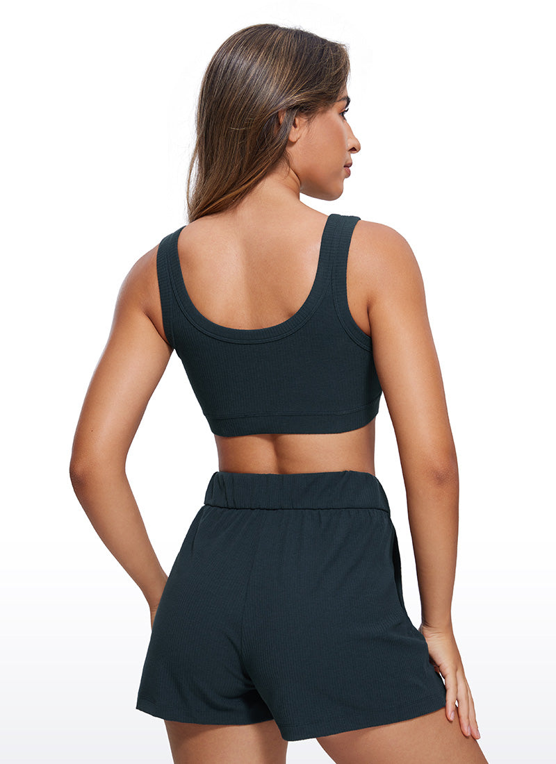 CRZ YOGA Women U Back Wireless Medium Impact Ribbed Sports Bras True Navy