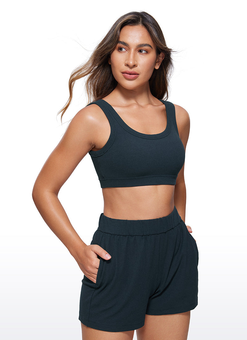 CRZ YOGA Women U Back Wireless Medium Impact Ribbed Sports Bras True Navy