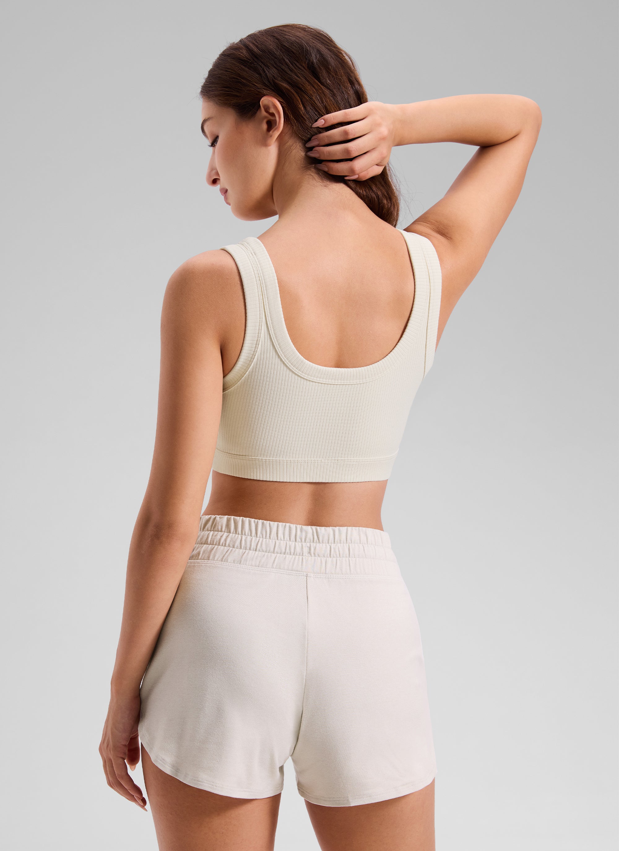 CRZ YOGA Women U Back Wireless Medium Impact Ribbed Sports Bras White Apricot