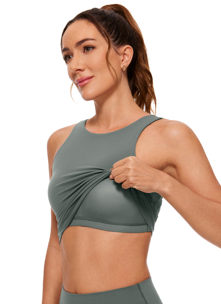 CRZ YOGA Women's Yoga Low Support Butterluxe High Neck Bra U Back Grey Sage