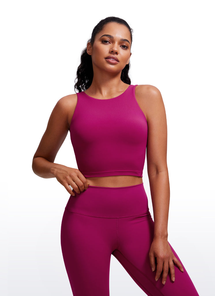 CRZ YOGA Women's Yoga Low Support Butterluxe High Neck Bra U Back Magenta Purple
