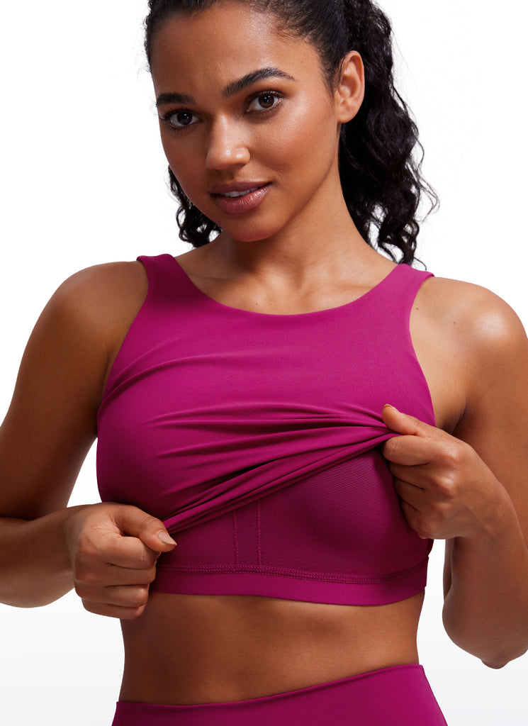 CRZ YOGA Women's Yoga Low Support Butterluxe High Neck Bra U Back Magenta Purple