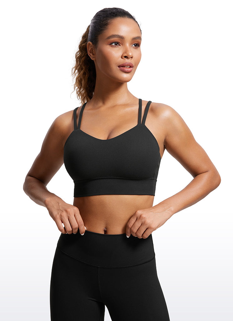 CRZ YOGA Womens Butterluxe Strappy Longline Criss Cross Molded Cup Bra Black