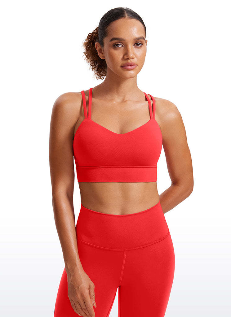 CRZ YOGA Womens Butterluxe Strappy Longline Criss Cross Molded Cup Bra Sparkle Blue