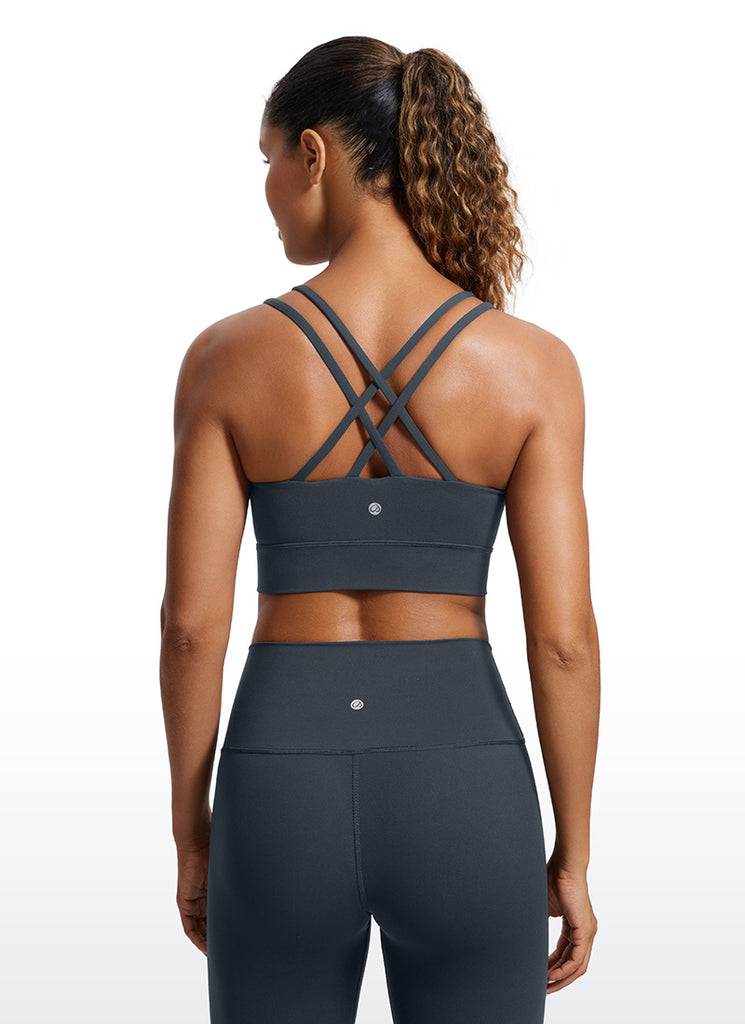 CRZ YOGA Womens Butterluxe Strappy Longline Criss Cross Molded Cup Bra True Navy