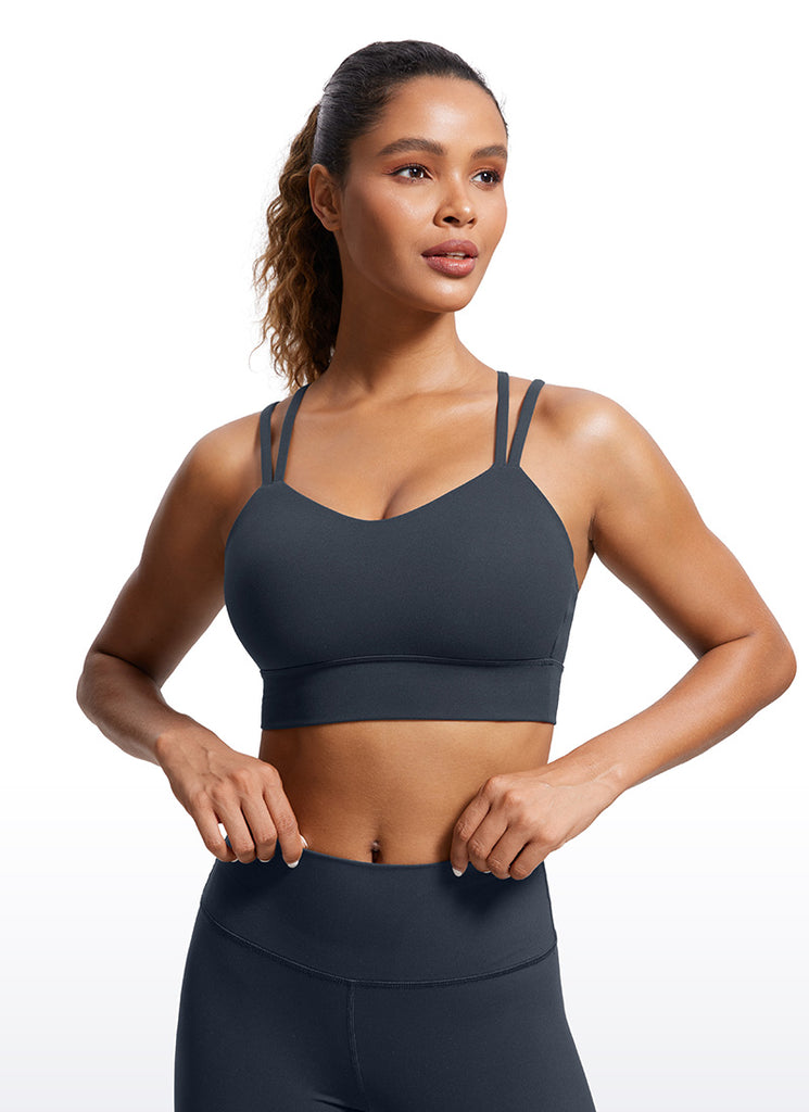 CRZ YOGA Womens Butterluxe Strappy Longline Criss Cross Molded Cup Bra True Navy