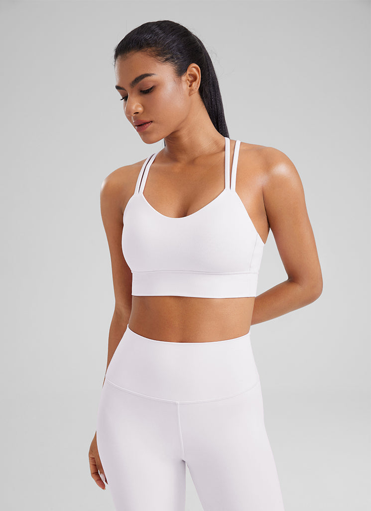 CRZ YOGA Womens Butterluxe Strappy Longline Criss Cross Molded Cup Bra White Apricot