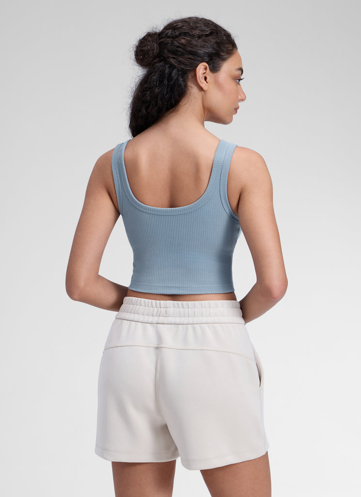 CRZ YOGA Women Longline U Neck Medium Impact Ribbed Sports Bras Cambric Blue